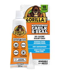 Gorilla 100 Silicone Caulk White 2.8oz Waterproof Sealant Tube