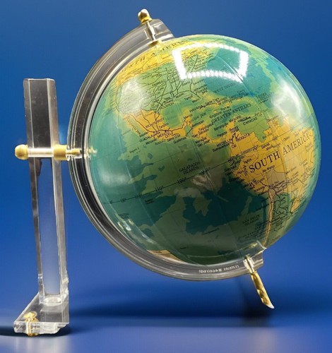 Vtg Mid Century Globe on Lucite stand With Brass Great Table Top Desk Decor WOW!