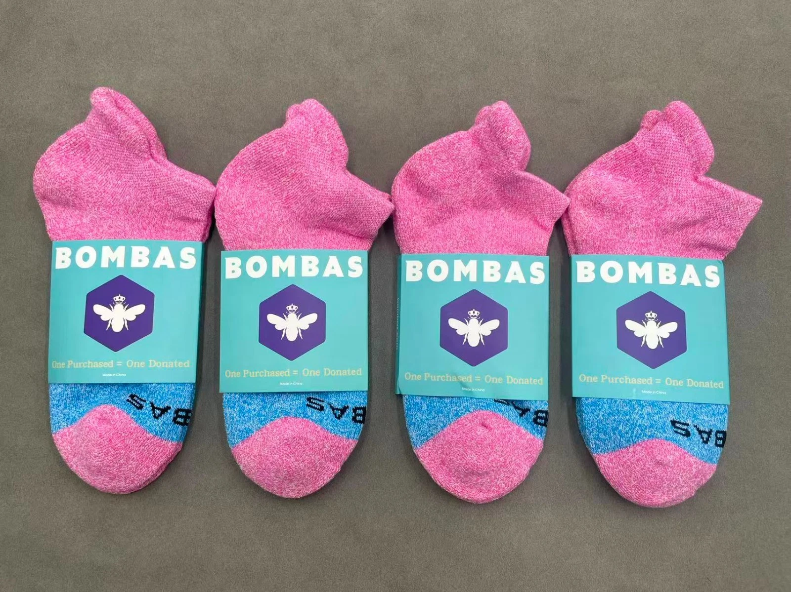 4 pairs BOMBAS Women's Tri-Block Marl Ankle Socks Medium 8-10.5 pink