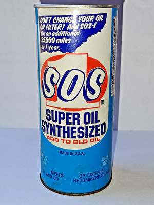 1977 SOS super oil synthesized cardboard and metal can NET 15 FL OZ antique