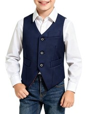 Visaccy 3 Buttons Boys Girls Fully Lined Formal Suit Vest 10 Years Navy