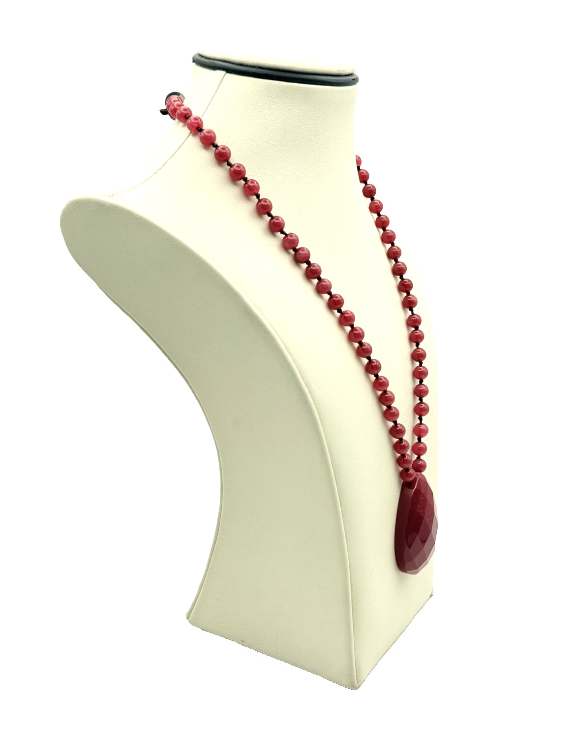 Sterling Silver 925 Red Ruby Beaded Drop Necklace - image 2