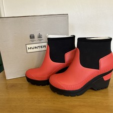 Brand New with Box  Ladies Red Wedge Heeled Hunter Wedge Wellies. Perfect!