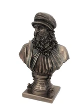 Italian Renaissance Artist Leonardo Da Vinci Figurine 9 1/8 Inch Bronze Resin