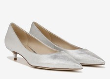 SAM EDELMAN Franci Textured Silver Metallic Pumps kitten Heel NEW