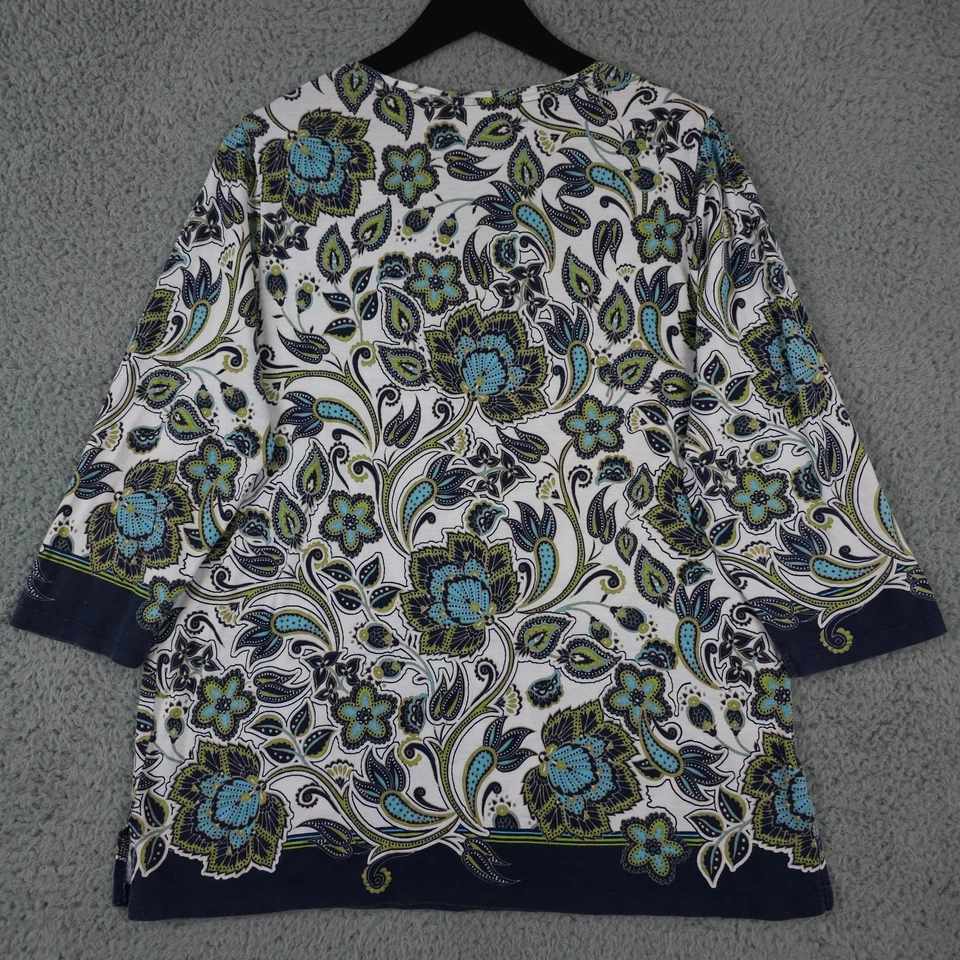 Camisa Chicos Mujer 3 US XL Azul Floral Cachemira Cuello en V Manga 3/4 Túnica Top Foto 2 de 4