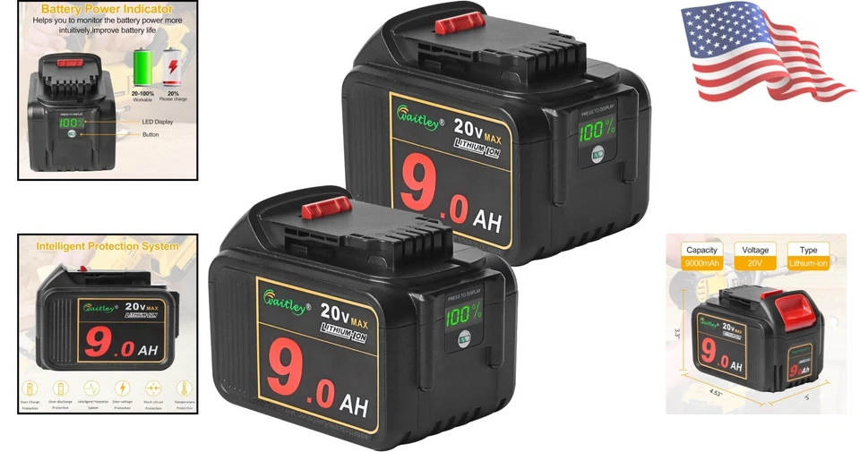 Extend Tool Runtime with 2 Pack 20V 9.0Ah Lithium Ion Batteries and LED Meter - Image 2 of 4