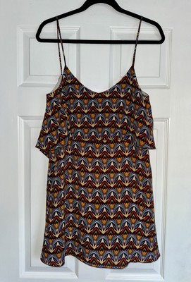 ALICE + OLIVIA LA Silk Tribal Boho Print Flowy Ruffle Slip Tank Babydoll Dress S