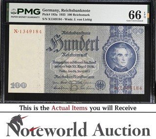 Germany Reichsbanknote 100 Reichsmark 1935 P 183a UNC PMG 66 EPQ NR 3rd TOP POP