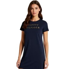 Tommy Hilfiger Womens Navy Blue Studded Logo T-Shirt Mini Dress Size S NWT