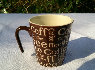 Small Brown Coffee Word Print Mug   Espresso / Demitasse Style