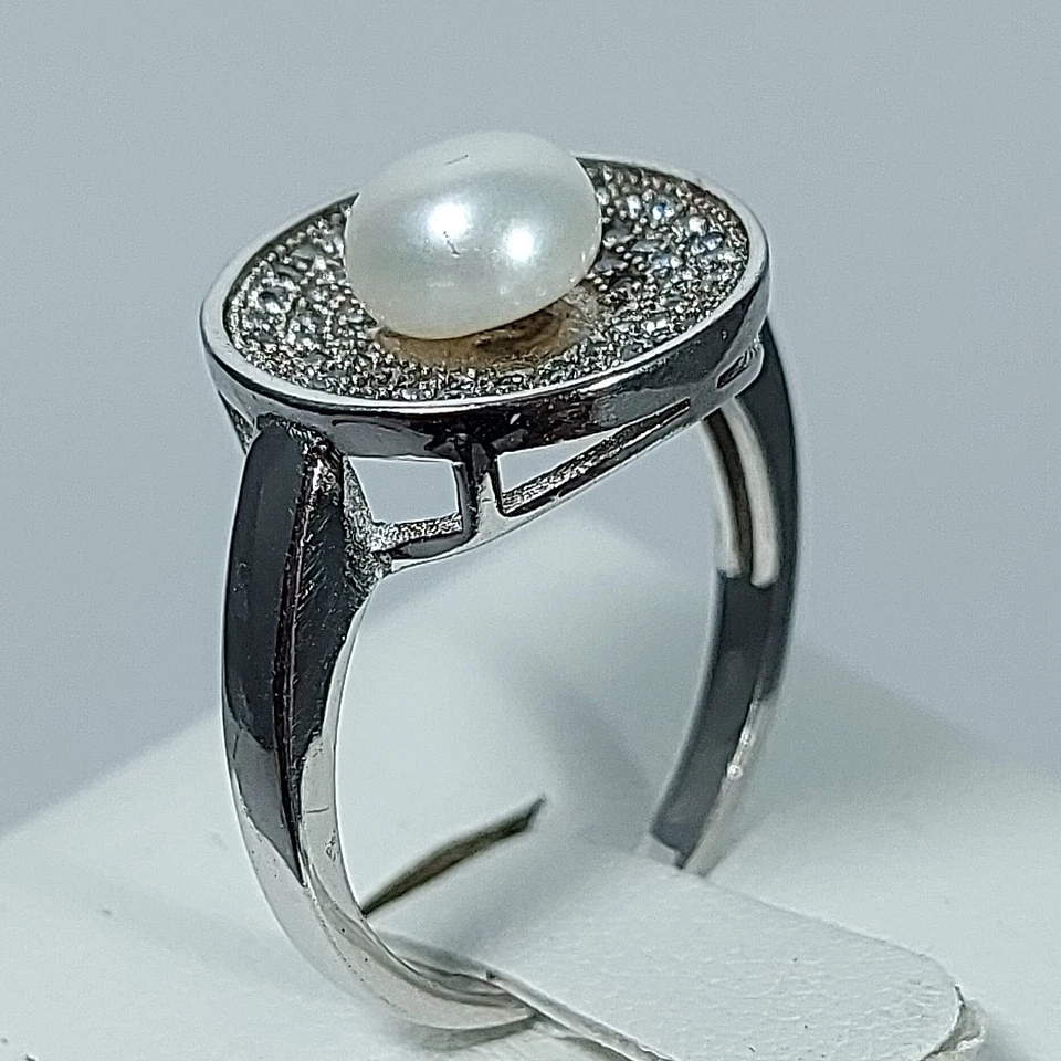 Anello in Argento 925 Donna con Perla Naturale Acqua Dolce e Zirconi Brillanti - Immagine 4 di 4