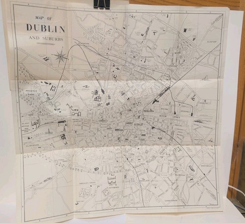 Vintage Map Of Dublin Ireland & Suburbs Onion Skin 17" Map Michael Scott, Delt. 