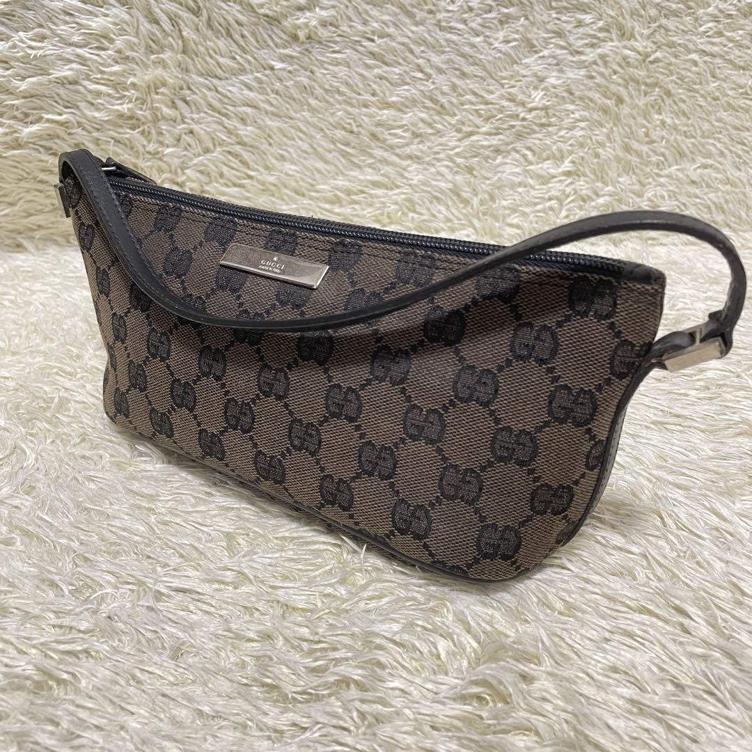 Gucci Canvas Accessory Pouch Handbag Brown Used