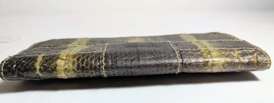R & Y Augousti Snakeskin Clutch Wallet Small Purse Brown Beige Metal Trim Luxury - Image 4 of 4