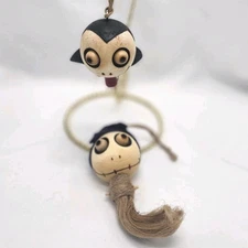 Pier 1 Crazy Heads Dracula & Witch Wooden Halloween Ornament