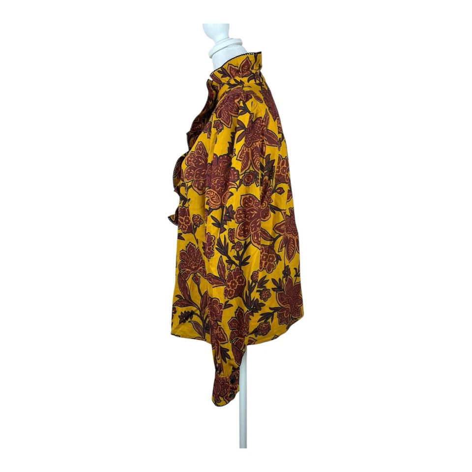 Camisa Sezane Mujer Fr 36 Us 4 Amarillo Borgoña Cachemira Floral Algodón Blusa Foto 3 de 4