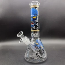 10" Glass Water Pipe Blue Skull Bong Hookah Smoking Pipes W/ 14mm Male Bowl New