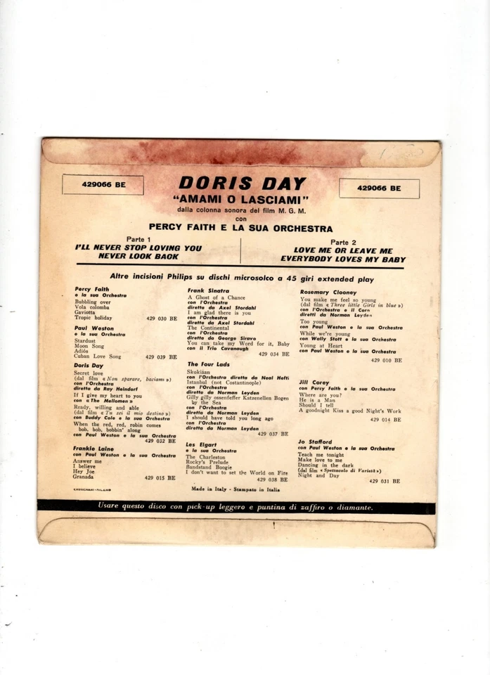 DORIS DAY - AMAMI O LASCIAMI (LOVE ME OR LEAVE ME) + 3. UK 1955 ORIG 7" EP. VG+ - Image 3 of 4