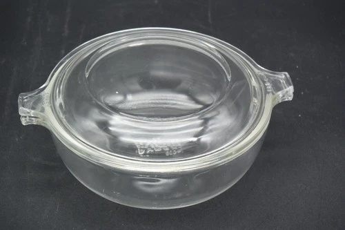VTG PYREX 019 Clear Glass Utility Baking Dish Bowl 20oz Round Handles W/  Lid