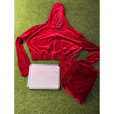 Boohoo Chándal Terciopelo Rojo Terciopelo Pantalones Chaqueta Corta Conjunto UK 18 EUR 46 US 14