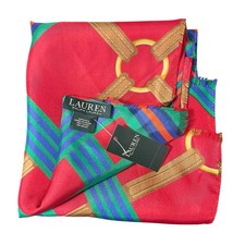 Lauren Ralph Lauren Silk Scarf Equestrian Bridle Plaid Red Multi NWT