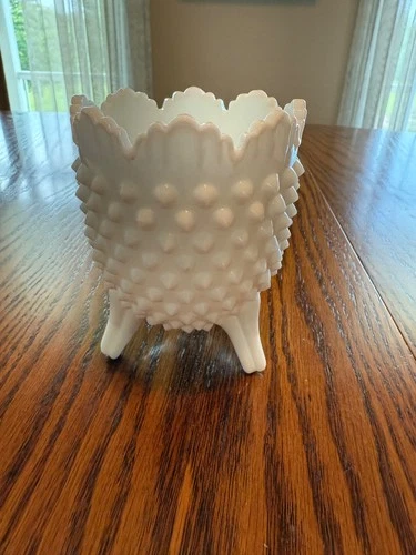 Vintage 1950's Fenton Hobnail Milk Glass Planter Vase