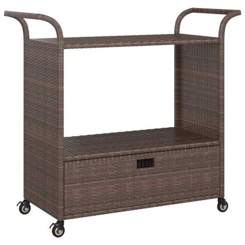 NNEVL Bar Cart with Drawer Brown 100x45x97 cm Poly Rattan - Picture 2 of 7