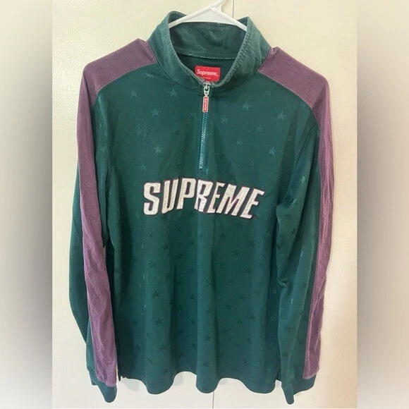 PULL SUPREME TRACK DEMI ZIP VERT ÉTOILES IMPRIMÉ HOMME M