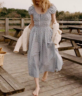 slim fit dress slacks Florida Midi Dress in Mini Navy Polka Dot main image 0