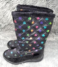 Totes HEARTS Sweetheart Girls Black Waterproof Zip Up Winter Boots 5US
