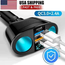 12V Dual USB Car Cigarette Lighter Socket Splitter Power Adapter Charger Outlet