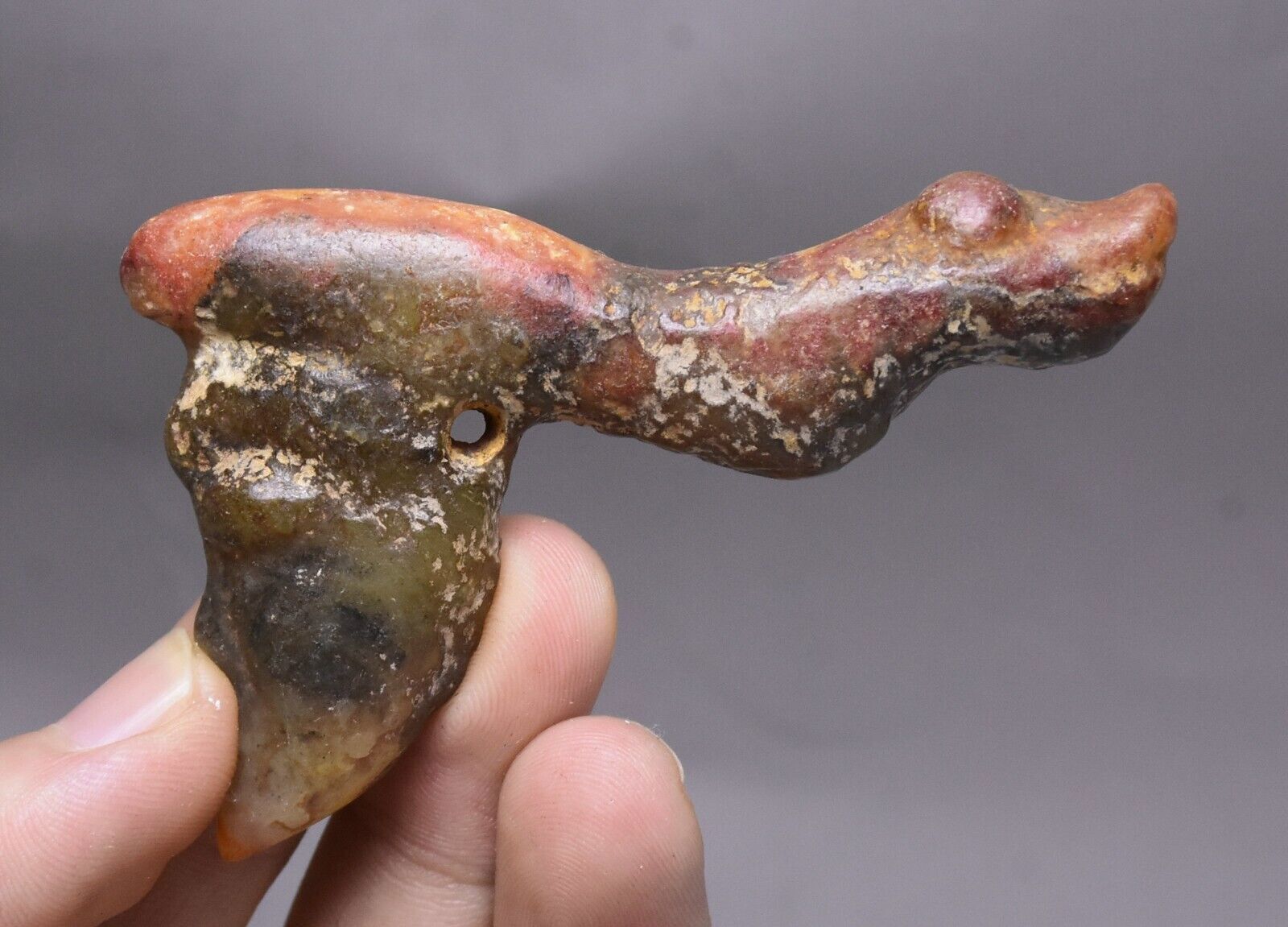 7.5cm Hongshan Culture Old Jade Carving Beast Head People Face Amulet Pendant