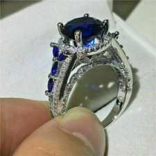Sparkling 3Ct Blue Round CZ Engagement Wedding Ring In 925 Sterling Silver