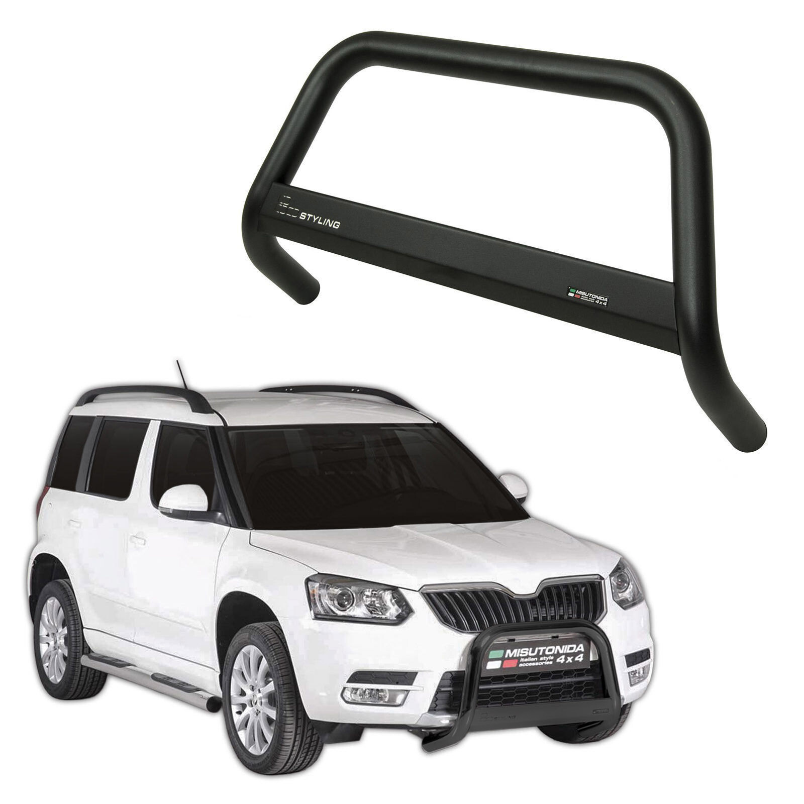 Pare-buffle avant noir antichoc en acier de 60mm pour Skoda Yeti 4X2 et 4X4 depuis 2014