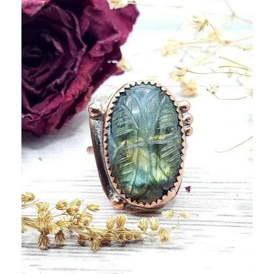 Labradorite butterfly rainbow crystal copper Ring handmade size 6 metalwork - Image 2 of 4