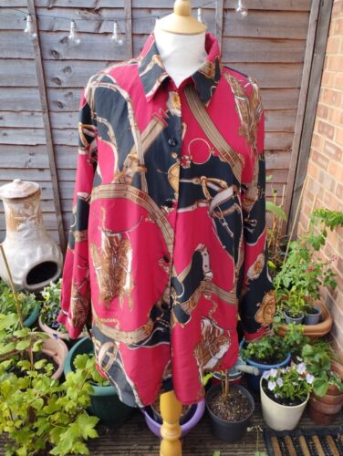 C&A Vintage 80s Equestrian Horse Bit Print Blouse UK 16/18 USA 12/14 EUR 44/46
