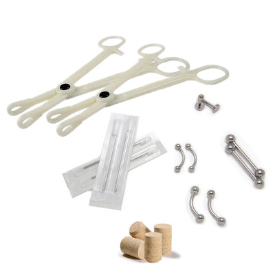 Body Piercing Kit Belly Button Tongue Nipple Lip Nose needles 18pc 14G & 16G 