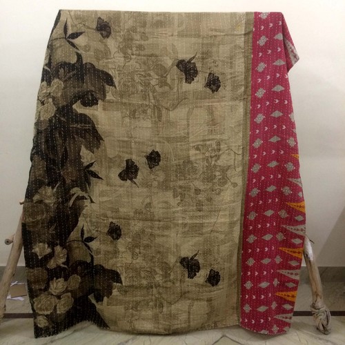 Quilt Coverlet Blanket Kantha Quilt Indian Reversible Vintage Bedding Bedspread - Picture 10 of 33