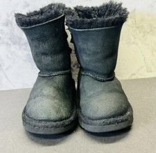 UGG Mini Bailey Bow Faux Fur Lined Boot Black Girls Size 8