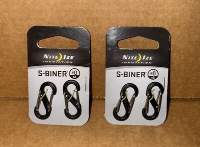 2x Lot Packs of Nite Ize S-Biner Size #0 Solid Black 2 Ct (4 Total)