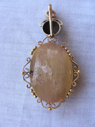 14K YELLOW GOLD BLUE ENAMEL WITH OLD MINE CUT DIAMONDS PENDANT CIRCA 1850'S - Picture 7 of 10