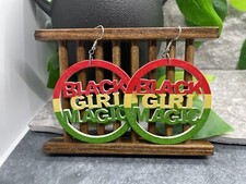 2  Silver-tone Earring Set Boho Retro Round Wood Dangle Juneteenth African A1817