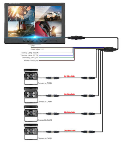 9" Quad Split Screen Monitor 4x Backup Rear View CCD Camera System For Truck RV - Picture 5 of 12