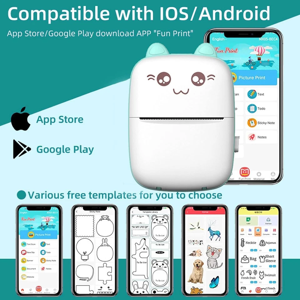 Mini Pocket Thermal Printer Wireless Bluetooth Sticker Photo Label Paper Maker - Image 2 of 4