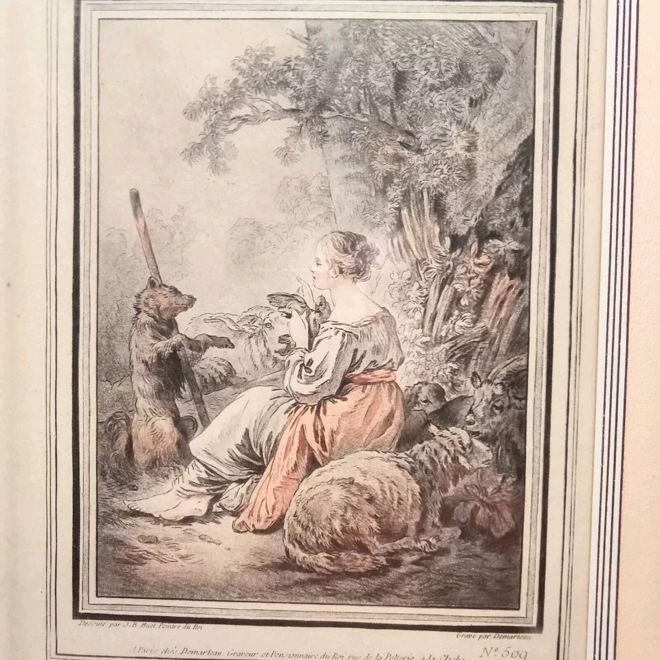 Bergère et ses moutons Eau-forte Huet 1745 1811 Demarteau 1722 1776 Chien Savant - Photo 3/4