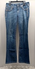 Miss Me Jeans Size 26 Boot Cut JP5703UR Style Blue Gems Pockets Low Rise