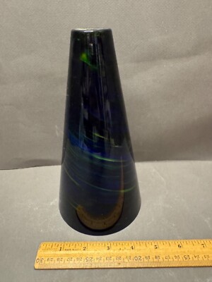 BLUE GREEN SPIRAL SWIRL CONE SHAPE ART GLASS PENDANT LIGHT LAMP SHADE