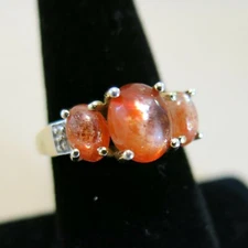 Sterling Amber Ring with Gold Vermeil and 4 Small Diamonds 4.3g Size 8 [4468]