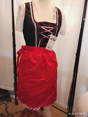 NEW!Sz 12 NEW!Germany,Waitress,Trachten,Oktoberfest,Dirndl Dress 3-pc,Red,Black